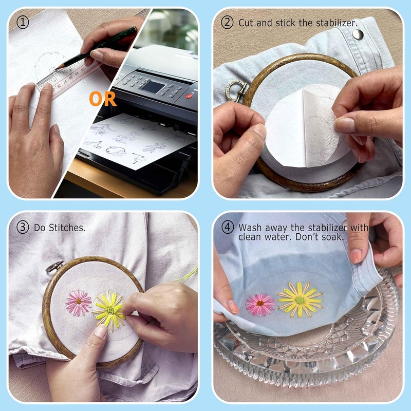 simthread Sticky Wash Away Embroidery Stabilizer Self-Adhesive Printable A4 Size Paper Stabilizer Medium Weight 1.4OZ 8.5" x 11" 7pcs / Pack - Image 4